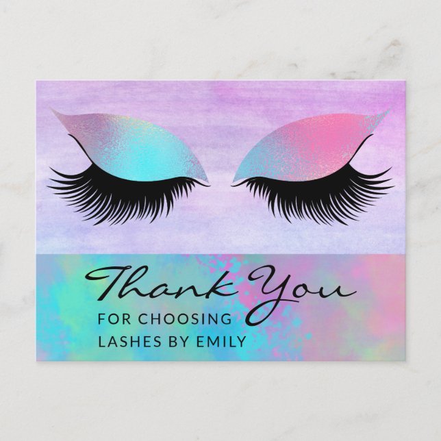 Trendy Modern Iridescent Chic Thank You Lash Care Postcard (Front)