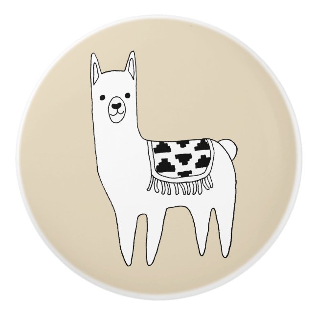 Trendy Modern Llama & Taupe Ceramic Knob (Front)