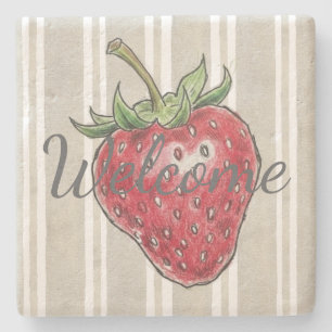 Trendy modern look dusty grey stripes strawberry stone coaster