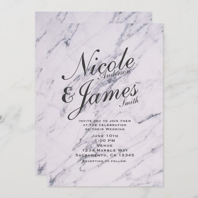 Trendy Modern Marble Elegant Wedding Invitations (Front/Back)