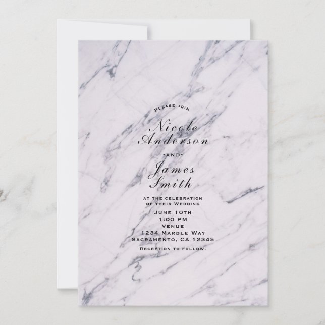 Trendy Modern Marble Elegant Wedding Invitations (Front)