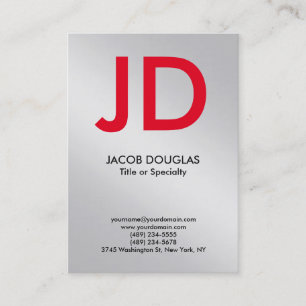 Trendy modern metallic silver grey bold monogram business card
