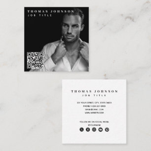 Trendy Modern Minimal Photo QR Code Social Media Square Business Card