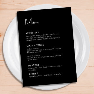 Trendy Modern Minimalist Black and White Wedding Menu