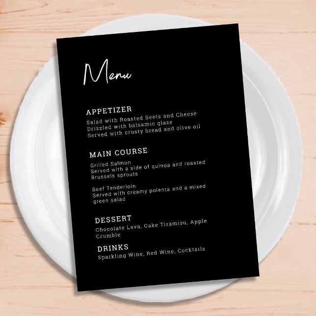 Trendy Modern Minimalist Black and White Wedding Menu (Trendy Modern Minimalist Black and White Wedding Menu)