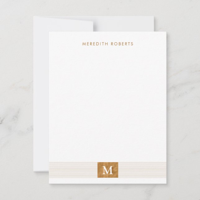 Trendy Modern Minimalist Copper Foil Monogram Card (Front)