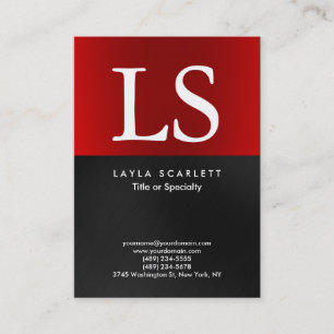 Trendy Modern Monogram Dark Grey Red Business Card