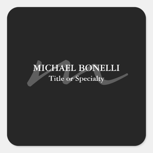 Trendy modern monogram initial professional black square sticker (Front)