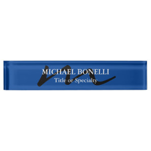 Trendy modern monogram initial professional blue nameplate