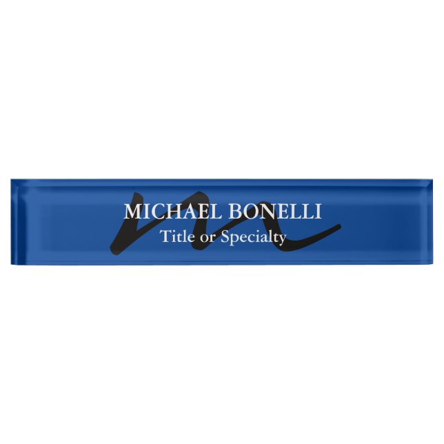 Trendy modern monogram initial professional blue nameplate (Front)