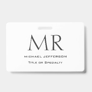 Trendy Modern Monogram Plain Minimalist ID Badge