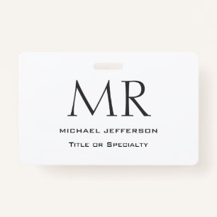 Trendy Modern Monogram Plain Minimalist ID Badge