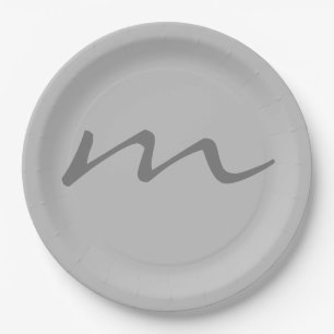 Trendy modern monogram professional grey paper plate