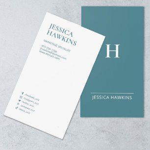 Trendy Modern Monogram Social Media Astral Blue Business Card