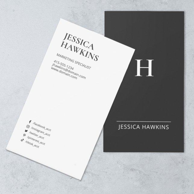 Trendy Modern Monogram Social Media Black Noir Business Card (Creator Uploaded)