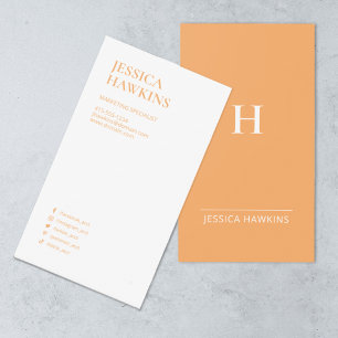 Trendy Modern Monogram Social Media Pastel Orange Business Card