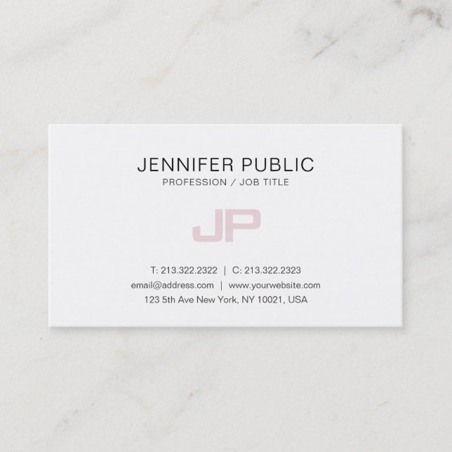 Trendy Modern Monogrammed Artistic Design White Business Card (Front)