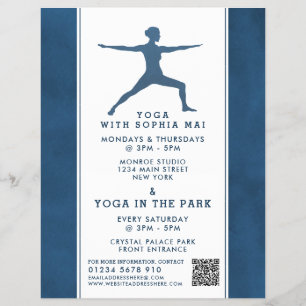 Trendy Modern Navy Blue Yoga Class Advertising Flyer