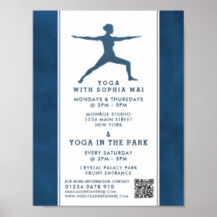 Trendy Modern Navy Blue Yoga Class Advertising Poster