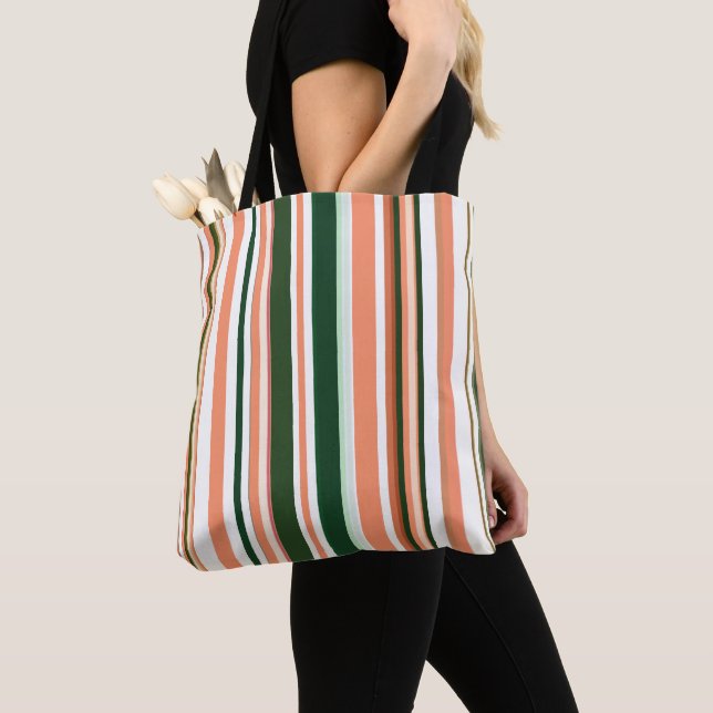 Trendy Modern Neutral Earth Tones Stripes Tote Bag (Close Up)