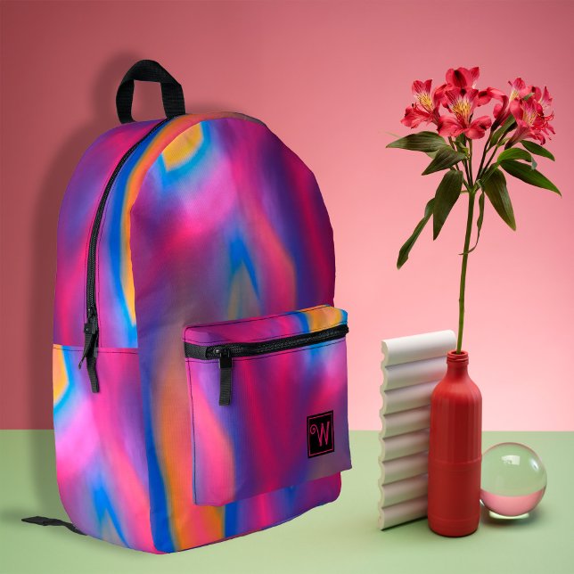 Trendy Modern Orange Blue Purple Tie Dye Printed Backpack (Trendy modern orange pink blue purple tie dye printed backpacks, back to school, travel backpacks)