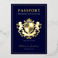 Trendy Modern Passport Wedding Invitation Foil Inv