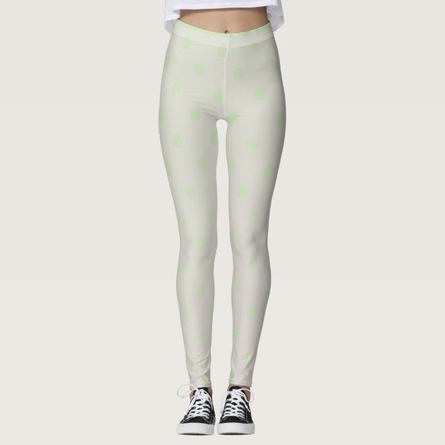 Trendy Modern Pastel Green Polka Dot Leggings (Front)