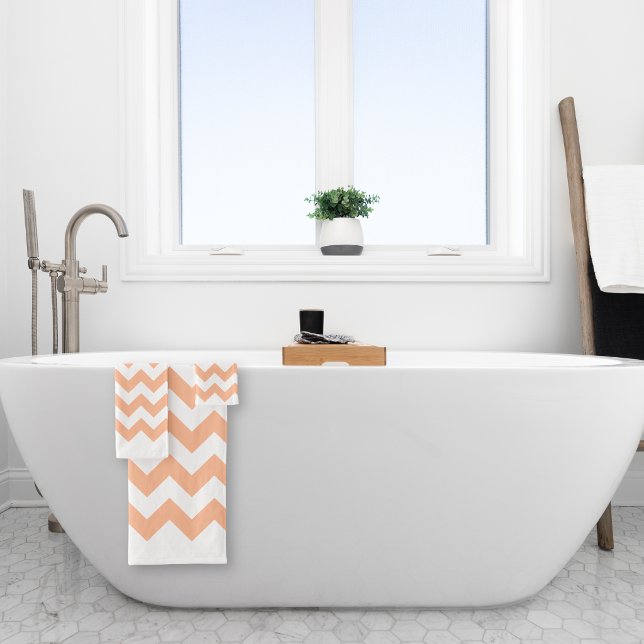 Trendy Modern Pastel Peach Chevron Bath Towel Set (Creator Uploaded)