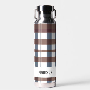 Trendy Modern Personalised Plaid Water Bottle