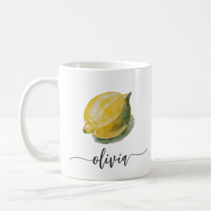 Trendy Modern Personalised Watercolor Yellow Lemon Coffee Mug
