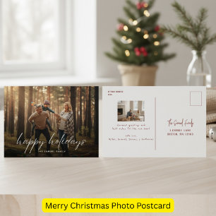 Trendy Modern Photo Christmas Calligraphy Holiday Postcard