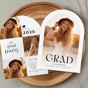 Trendy Modern Photo Collage Graduation Party Invitation