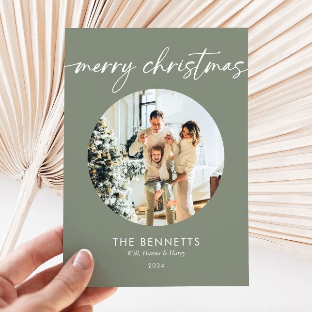 Trendy Modern Photo Merry Christmas Holiday Card (Creator Uploaded)