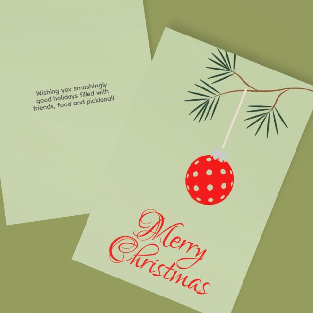 Trendy Modern Pickleball Ornament Green Christmas Holiday Card (Creator Uploaded)