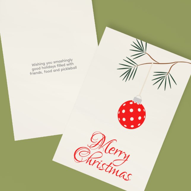 Trendy Modern Pickleball Ornament Red Christmas Holiday Card (Creator Uploaded)
