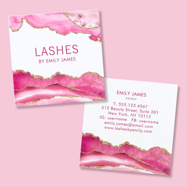 Trendy Modern Pink Agate Lash Extensions Beauty Square Business Card (Creator Uploaded)
