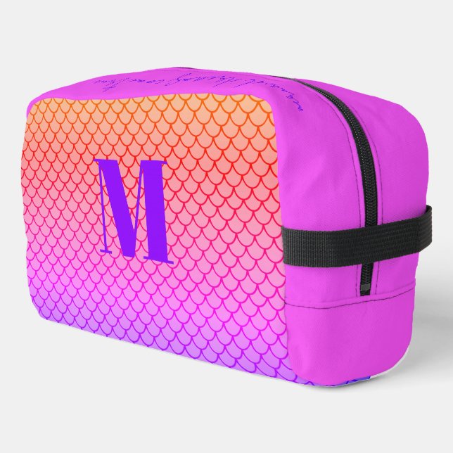 Trendy Modern Pink Gradient Mermaid Scale Monogram Dopp Kit (Left Corner)