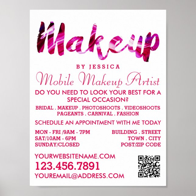 Trendy Modern Pink Makeup Artist Advertising Poster (Front)