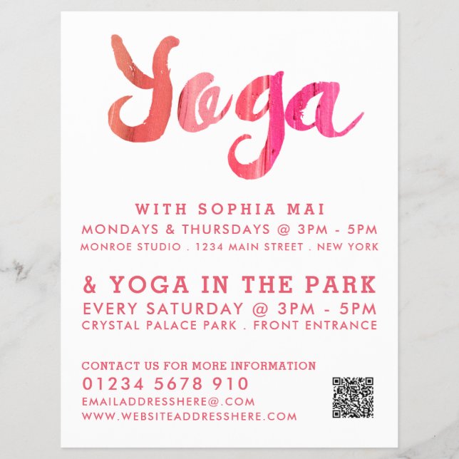 Trendy Modern Pink Yoga Class Advertising Flyer (Front)