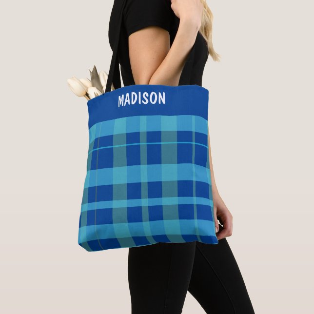 Trendy Modern plaid personalised Tote Bag (Close Up)