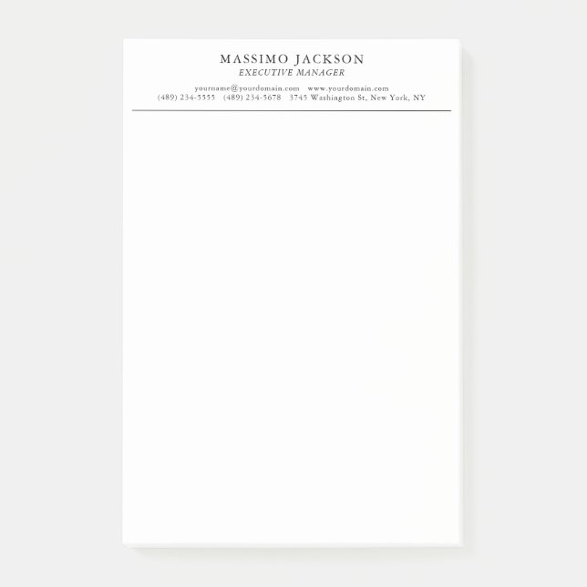 Trendy Modern Plain Black & White Professional Post-it Notes (Front)