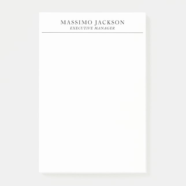 Trendy Modern Plain Black & White Professional Post-it Notes (Front)