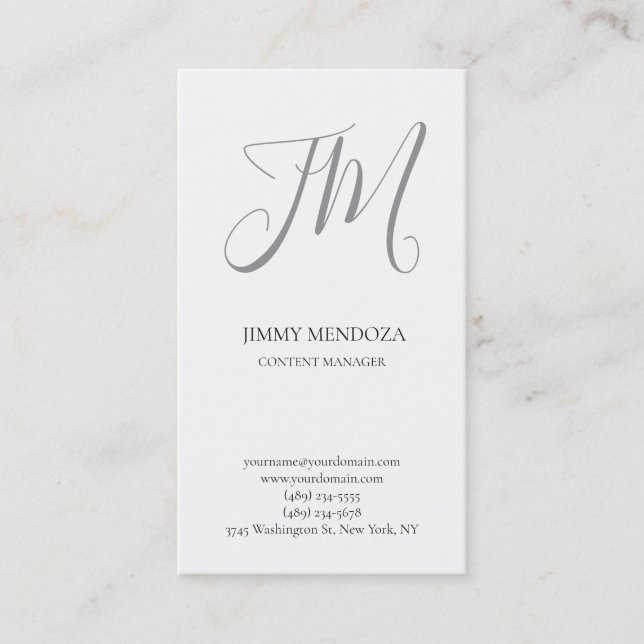 Trendy modern plain simple handwriting monogram business card (Front)