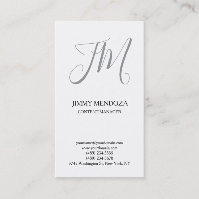 Trendy modern plain simple handwriting monogram business card (Front)
