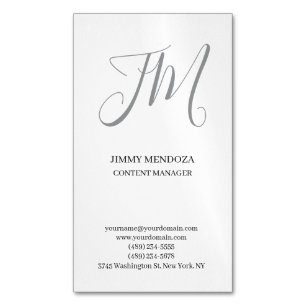 Trendy modern plain simple handwriting monogram magnetic business card