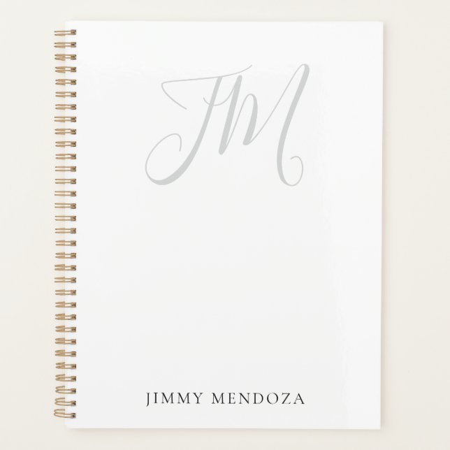 Trendy modern plain simple handwriting monogram planner (Front)