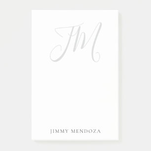 Trendy modern plain simple handwriting monogram post-it notes