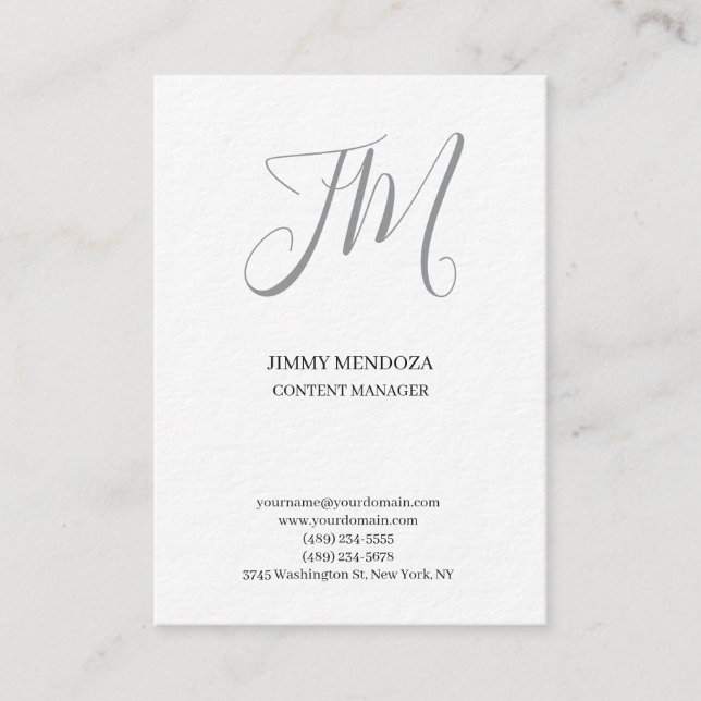 Trendy modern plain simple monogram premium thick business card (Front)