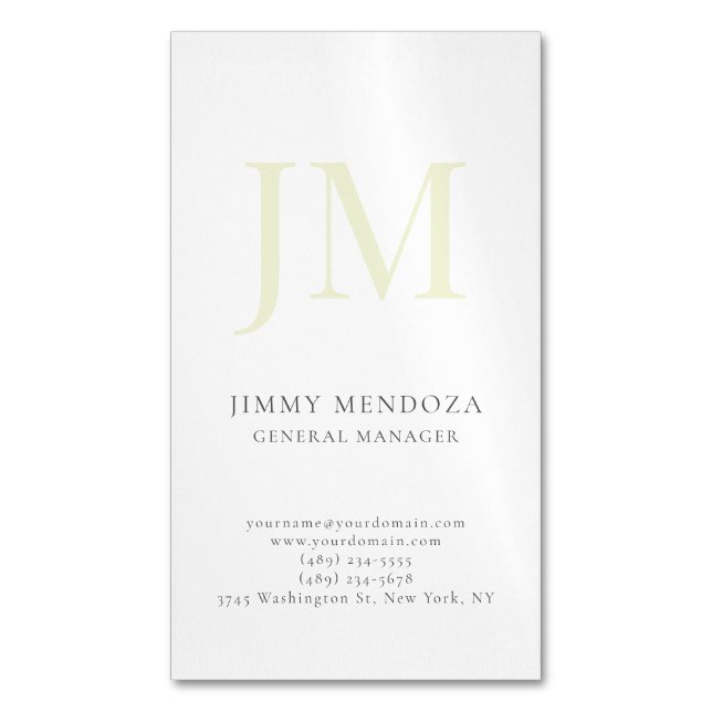 Trendy modern plain simple professional monogram magnetic business card (Front Vertical)