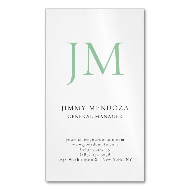 Trendy modern plain simple professional monogram magnetic business card (Front Vertical)
